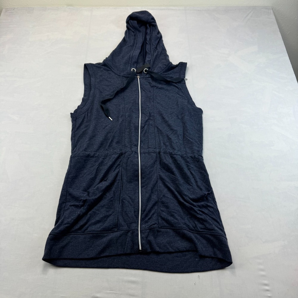 Yogalicious Hooded Vest Womens Large Blue Stretch Athleisure Drawstring Full Zip